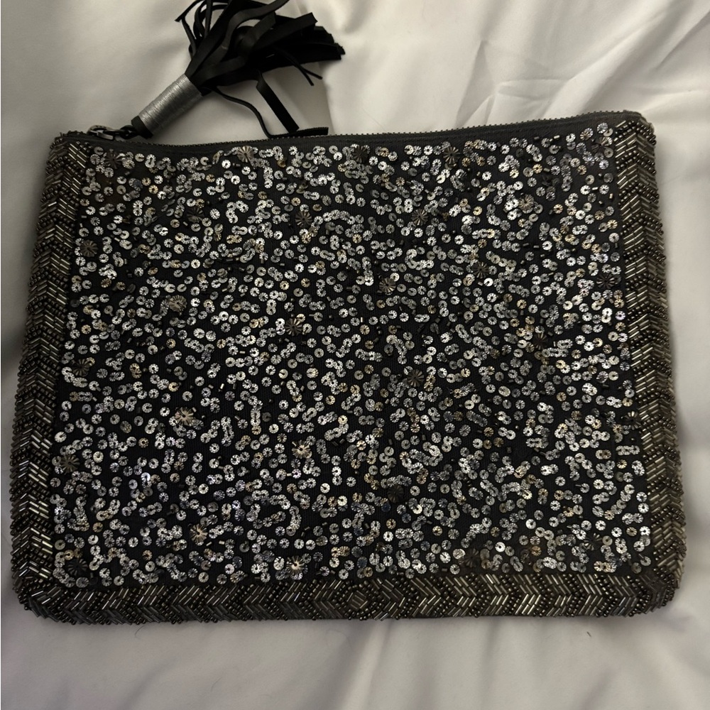 Sequin Clutch Bag - Black and Silver